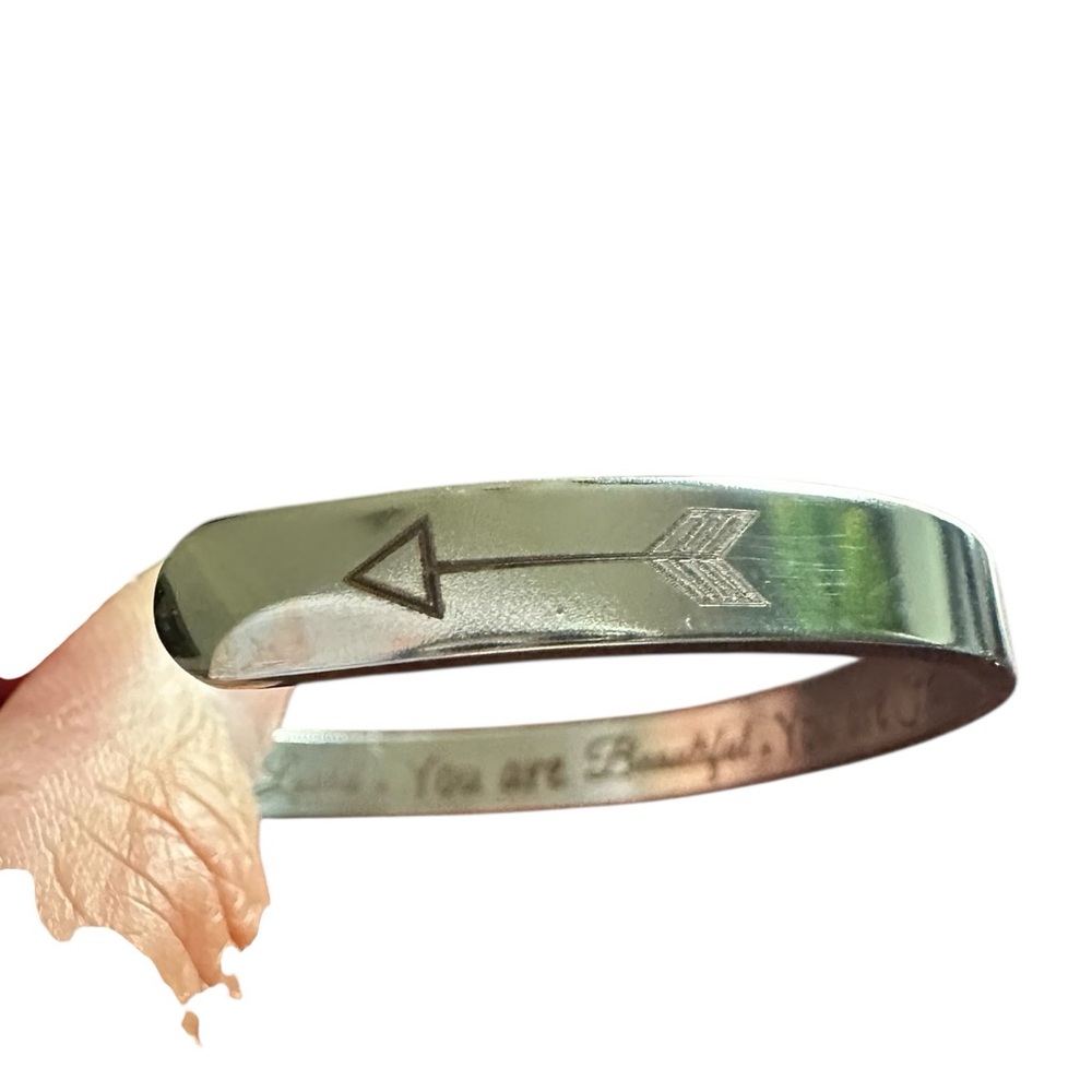 Silver Bangle Adjustable Bracelet With Arrow Acce… - image 2